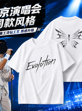 锋哥南京成都北京演唱会Evolution同款字母蝴蝶反光短袖t恤洗水