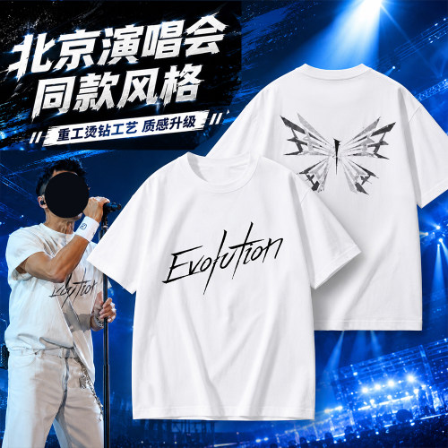 锋哥南京成都北京演唱会Evolution同款字母蝴蝶反光短袖t恤洗水