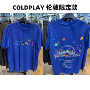 Coldplay London 酷玩乐队英国伦敦限定摇滚水洗蓝色短袖T恤同款