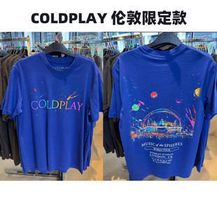 Coldplay London 酷玩乐队英国伦敦限定摇滚水洗蓝色短袖T恤同款