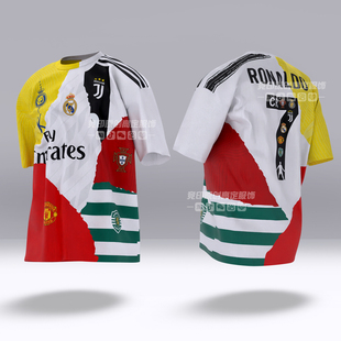 C罗各队拼接球衣7号 T恤衫 甲亢哥同款 C罗创意拼接球衣速干短袖