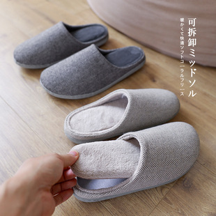 可拆卸拆洗日式男士棉拖鞋秋冬季家居家用室内机洗静音防滑情侣女