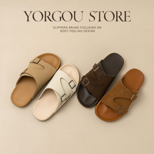 女夏天平底防滑耐磨外穿沙滩休闲一字拖厚底 远港高级感勃肯凉拖鞋