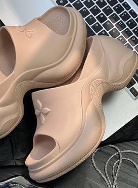 春夏新款时尚十字花女款一字拖休闲外穿舒适凉拖厚底增高女士拖鞋