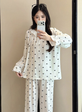 春秋季韩版宽松长袖睡衣女套装