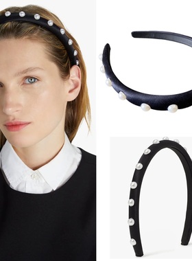 官网50美金KS轻奢黑色真丝发箍珍珠点缀欧美风女士饰品发饰头箍In