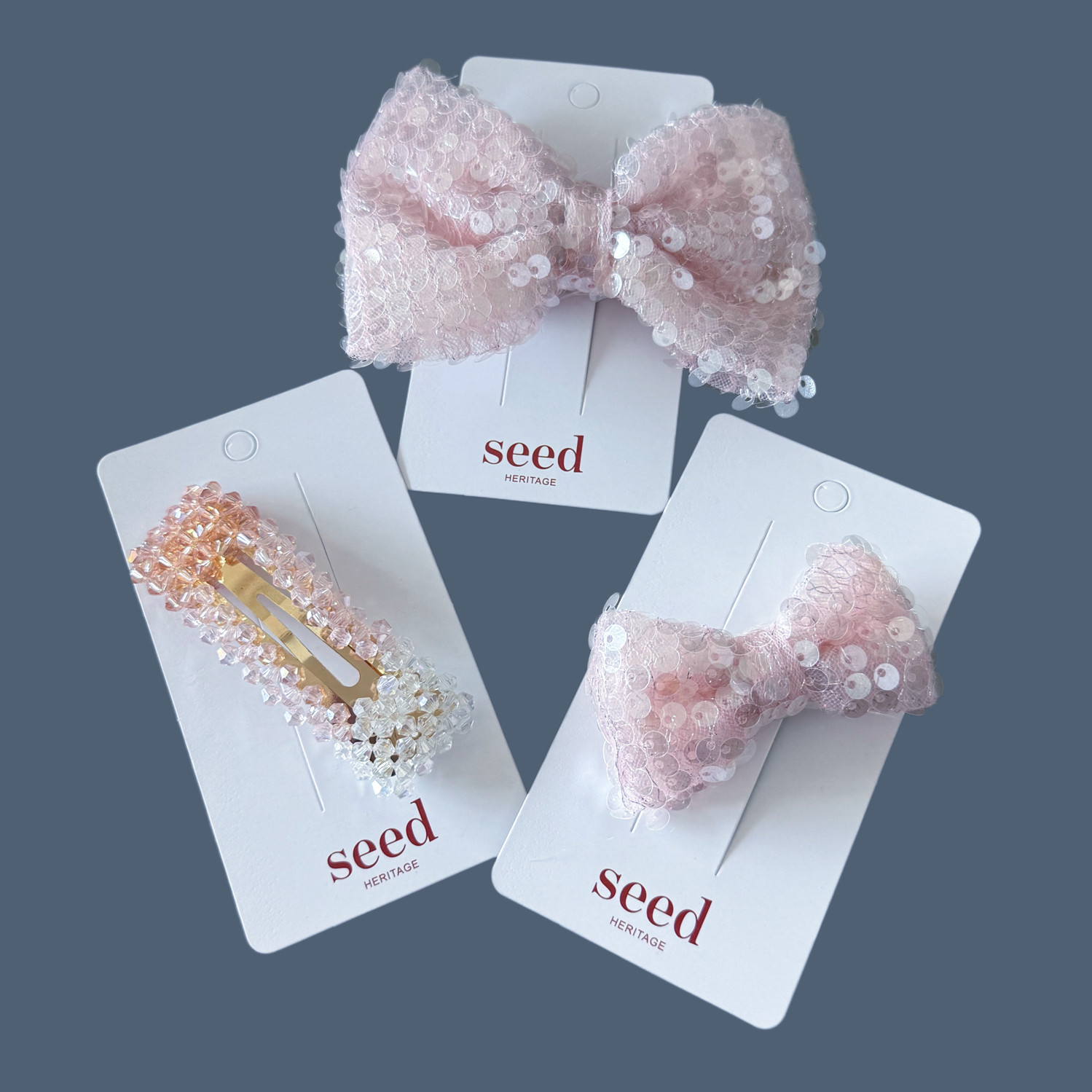Seed超美粉色亮片蝴蝶结发夹边夹发饰女孩儿童饰品外贸欧美甜美夹
