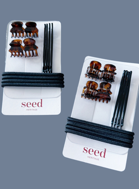 Seed基础发夹黑色发饰套组女士学生发绳发夹抓夹皮筋便利组亲子