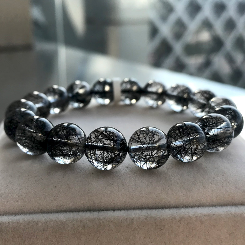 一物一图巴西天然黑发晶手链聚宝盆黑水晶手串男女学生钛晶