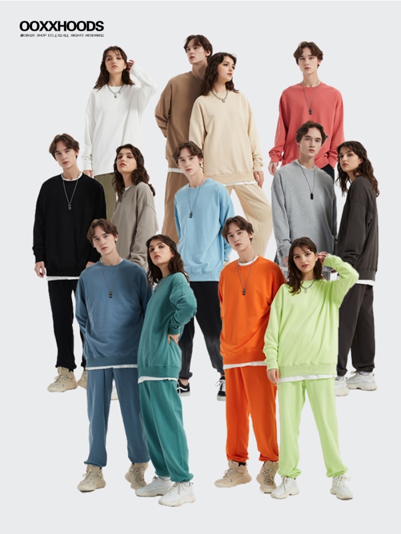 藏肉落肩纯色百搭OS宽松圆领卫衣