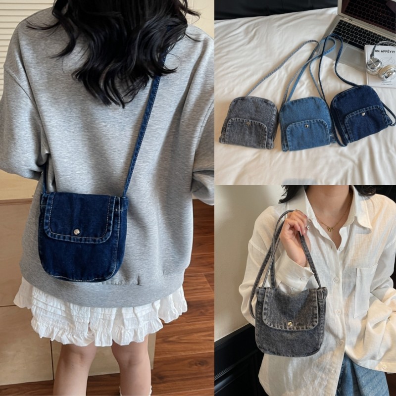 柔软牛仔布包女孩子简约休闲包男生户外帅气单肩包宝宝韩版斜挎包