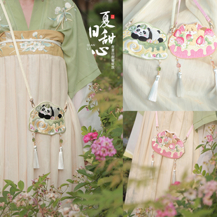 儿童动物熊猫可爱卡通男女孩汉服斜挎包2026新款 刺绣古风钱包迷你