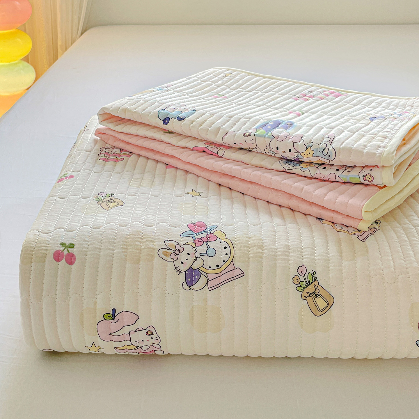 韩系全棉单床盖三件套纯棉夹棉床单防滑榻榻米炕盖单双人四季通用