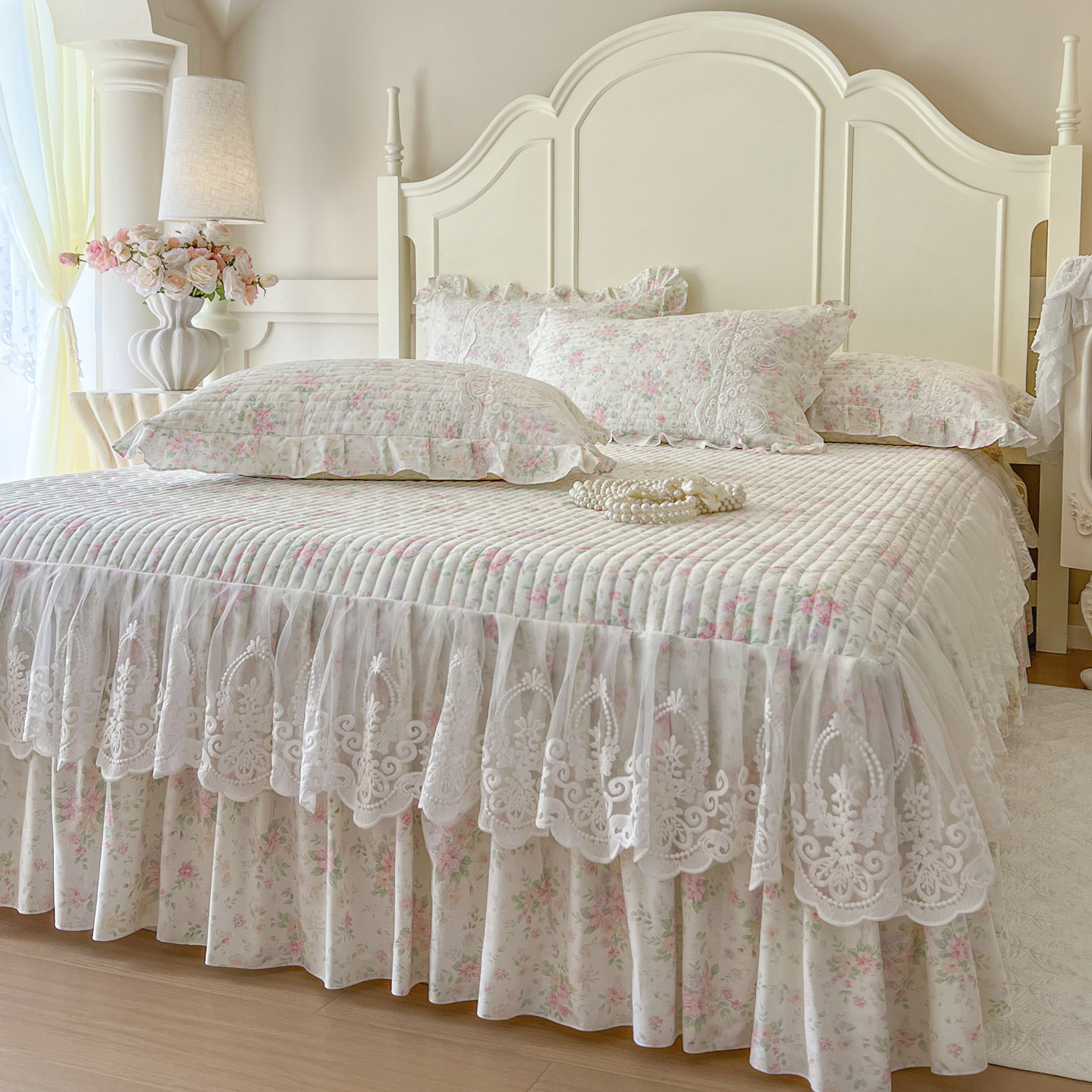 公主风纯棉床裙床罩单件1米8床单防滑韩版蕾丝花边床套2m全棉碎花