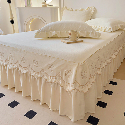 冬季加厚牛奶绒床裙单件2025新款纯色床单带裙边珊瑚绒防滑床笠罩