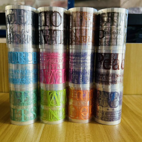 12卷英文颂手帐胶带防水胶带手账文字素造景贴纸卷pet免裁切贴纸