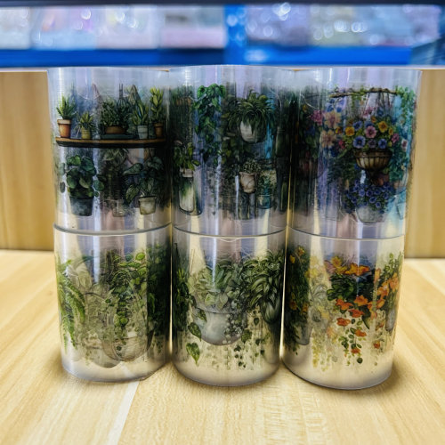 6卷小吊篮PET模切手帐胶带绿植造景手帐手机壳水杯DIY装饰贴纸画