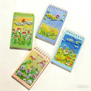 悦木油画文艺随身单词本学生背单词记忆本可遮挡线圈便携口袋本子