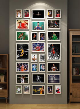 NBA篮球明星背景墙装饰挂画乔丹科比库里卧室酒吧组合相框照片墙