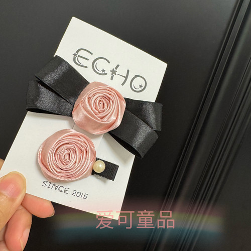 复古缎面玫瑰花发夹女侧边刘海碎发一字鸭嘴夹高级感精致发卡