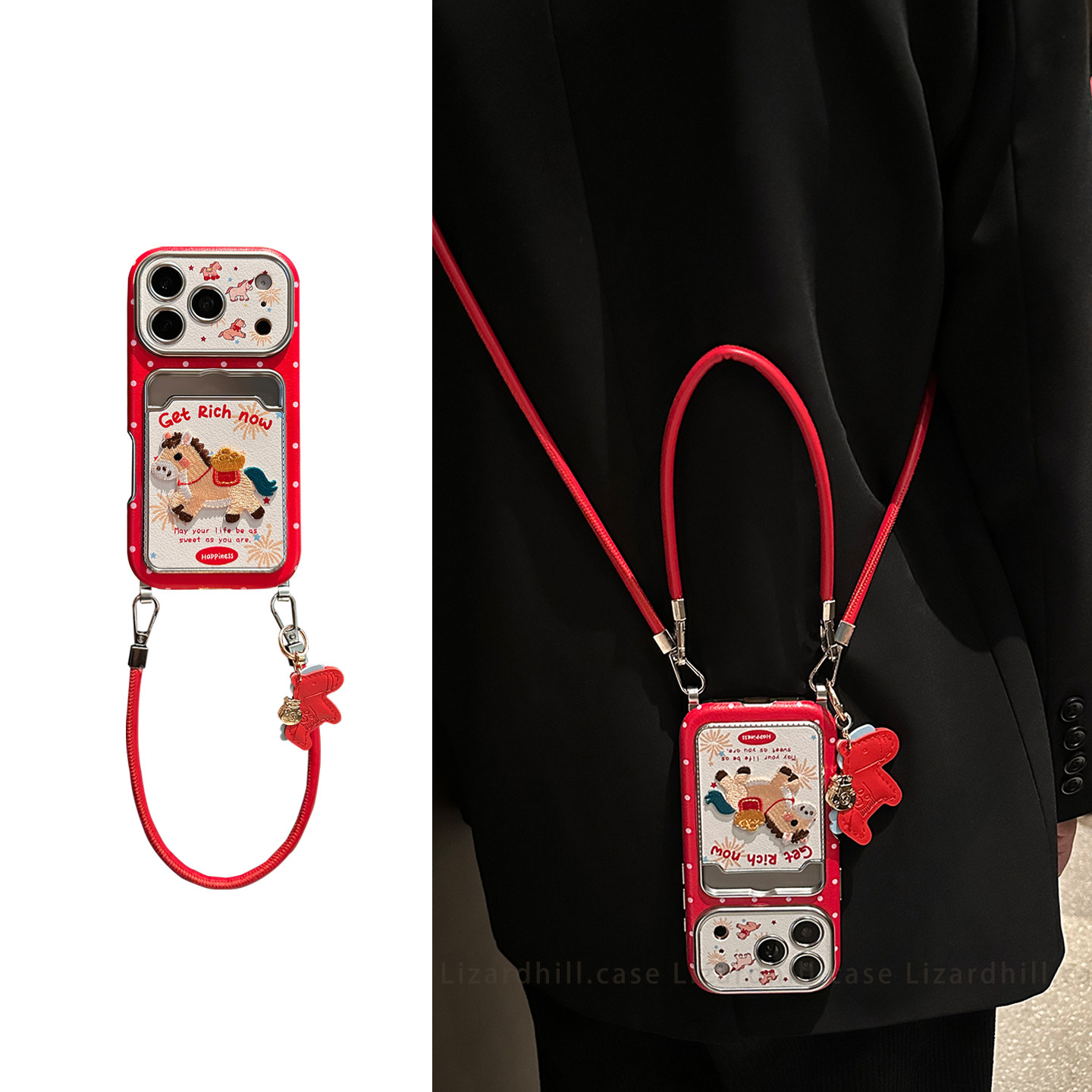 lizardhill 新年红色刺绣小马适用苹果17promax手机壳新款16pro女过年iphone15斜挎背带挂绳14pro全包超好看,3C数码配件,手机保护套/壳,淘宝优惠券,粉丝福利购,淘宝优惠卷