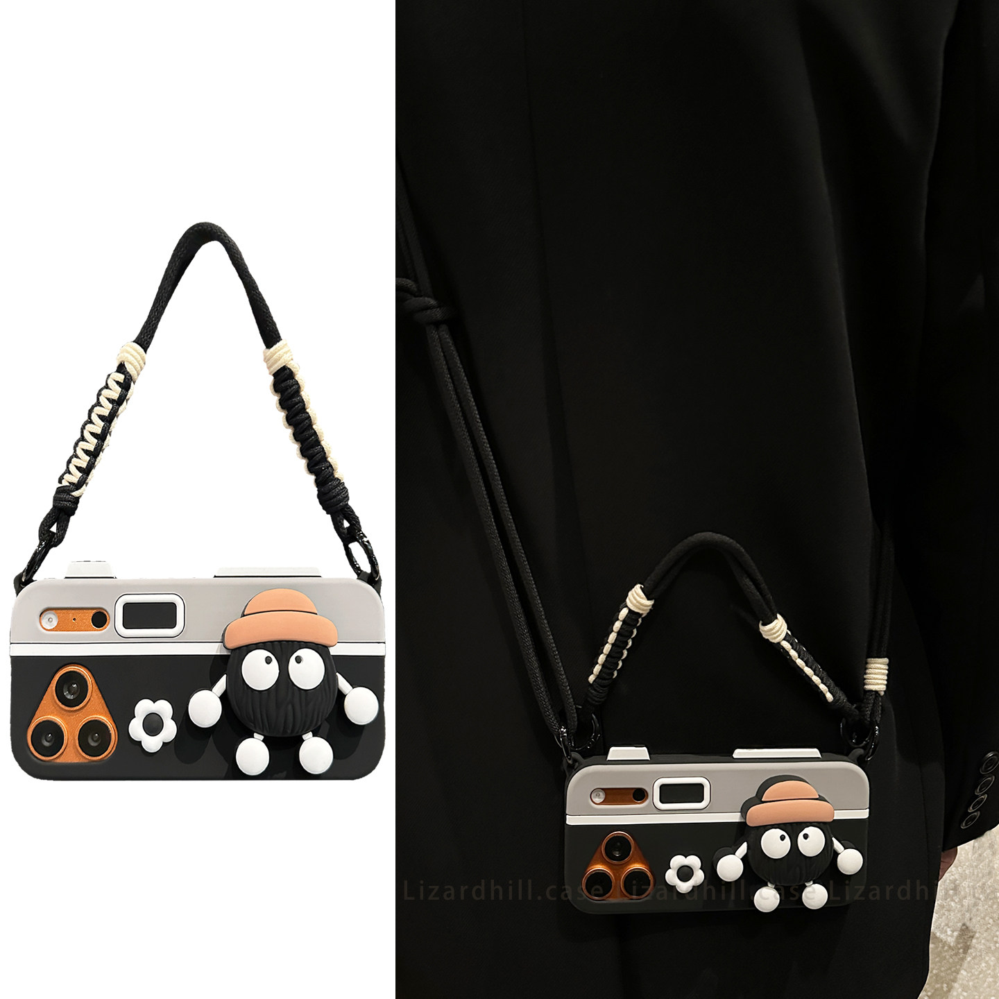 lizardhill 可爱简约黑煤球适用苹果17promax手机壳新款16pro女iphone15带支架14pro斜挎可背带挂绳13软硅胶,3C数码配件,手机保护套/壳,淘宝优惠券,粉丝福利购,淘宝优惠卷