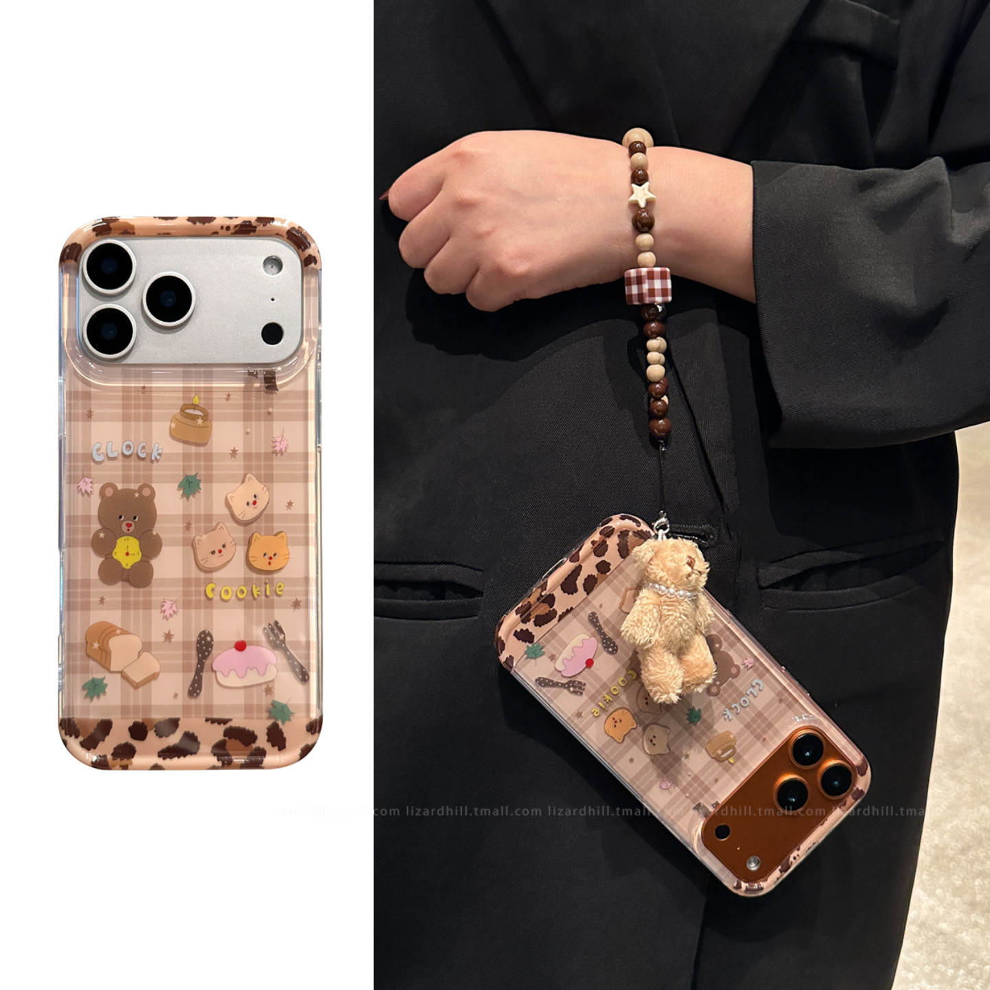lizardhill 韩系格纹棕熊适用苹果17promax手机壳新款16pro女iphone15带手链14pro小众高级感13可爱全包防摔,3C数码配件,手机保护套/壳,淘宝优惠券,粉丝福利购,淘宝优惠卷