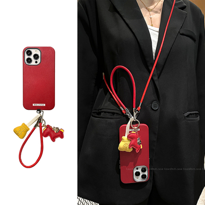 lizardhill 秋冬酒红色适用苹果16promax手机壳17pro新款iphone15女14pro斜挎背带13带挂绳挂饰12高级感小众