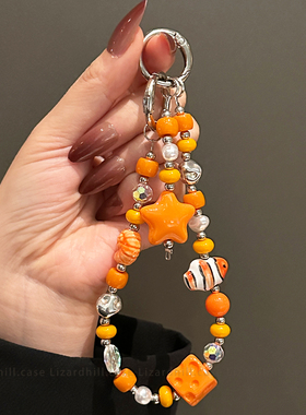 简约橙色小丑鱼海螺手机链短款双扣挂绳手提链可背带夹片时尚网红百搭包包cpdd相机挂件防丢结实吊坠女超好看