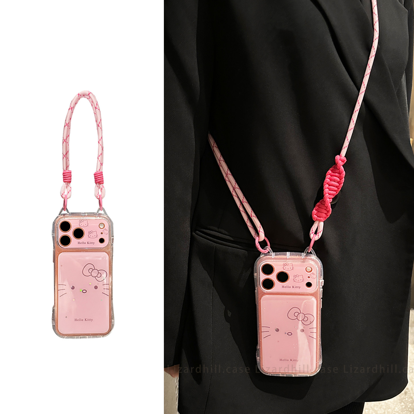 lizardhill 超可爱猫耳kitty适用苹果17promax手机壳新款16pro女iphone15带挂绳14pro斜挎可调节背带挂绳粉色,3C数码配件,手机保护套/壳,淘宝优惠券,粉丝福利购,淘宝优惠卷