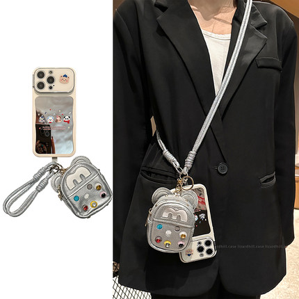 lizardhill 镜面动物适用苹果16手机壳新款iphone15promax女14pro斜挎背带13零钱包带挂绳高级超好看小众独特