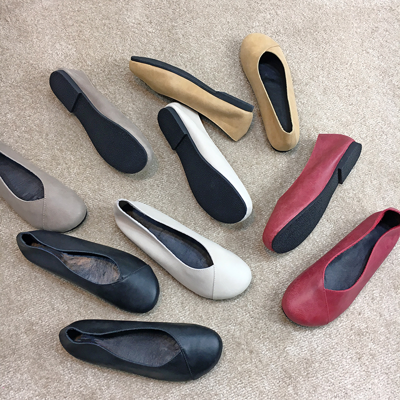 夏款新女鞋真皮复古森女圆头浅口瓢鞋休闲鞋矮跟单鞋平底芭蕾舞鞋在类目 女鞋, 低帮鞋中 - 来自Buy2taobao.com提供专业的淘宝代购服务