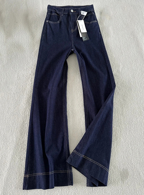 2025春秋新款阔腿裤高腰微喇叭牛仔裤女170高个子宽松加长藏青色