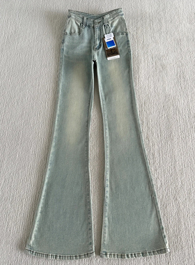 2025春季高腰弹力修身微喇叭牛仔裤女浅蓝175高个子显瘦拖地裤子