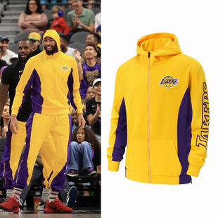 美式春秋运动休闲套装湖人篮球训练出场服连帽外套全开扣收脚长裤