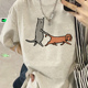趣味设计感猫遛狗纯棉圆领正肩半袖 T恤女大码 胖mm特色小众上衣潮