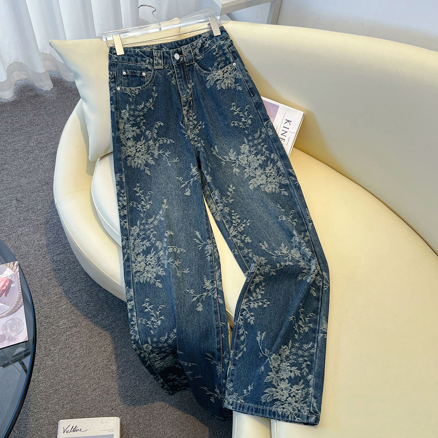 复古蓝直筒牛仔裤女款2025春季