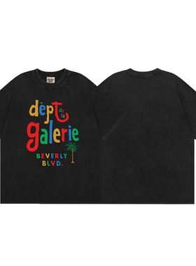 美式潮牌高级GALLERY DEPT彩绘字母印花水洗做旧情侣复古短袖t恤