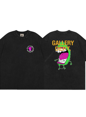 GALLERY DEPT 复古卡通大嘴涂鸦印花水洗做旧男女高街宽松短袖T恤