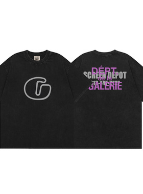 潮牌GALLERY DEPT高街复古做旧水洗G字母限定男女宽松百搭短袖T恤