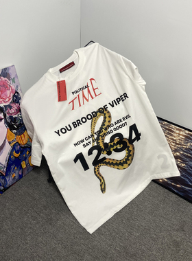 Jerry同款RRR123复古Vintage圣婴毒蛇油画短袖男高街潮牌宽松T恤