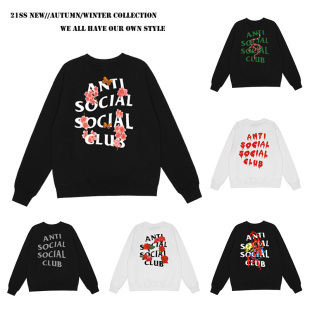 ANTI SOCIAL SOCIAL CLUB ASSC联名基本款涂鸦樱花宽松长袖BF卫衣