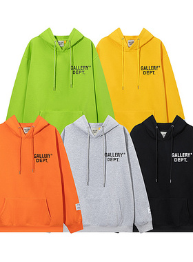 GALLERY DEPT基础款字母logo印花男女情侣外套秋冬加绒连帽卫衣潮