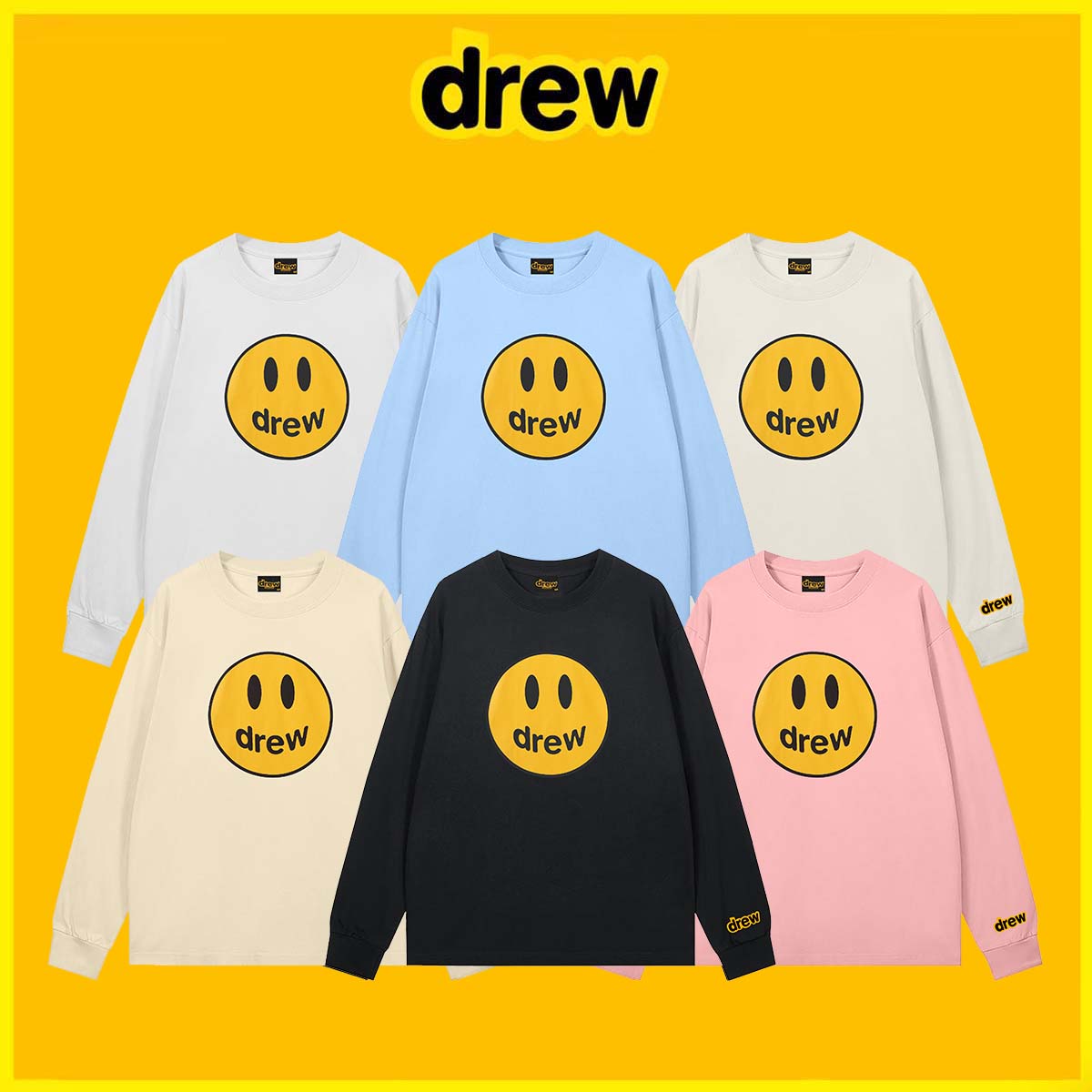 长袖休闲oversize纯棉拼接笑脸