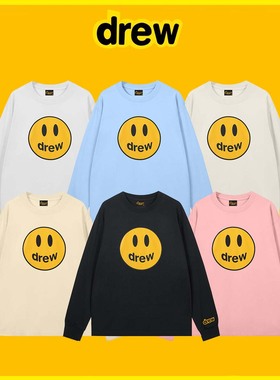 Drew贾斯汀比伯同款休闲长袖FOG笑脸oversize男女纯色打底衫T恤