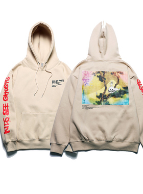 欧美潮牌kanye侃爷小女孩遇见鬼印花连帽衫卫衣男女宽松加绒外套