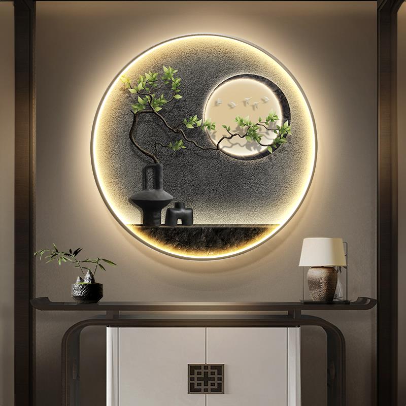 侘寂风玄关装饰画抽象绿植走廊尽头过道灯画客厅高档大气楼梯墙画