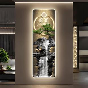 轻奢流水生财客厅万年历电子挂钟麋鹿高级时钟玄关挂墙竖条装饰画
