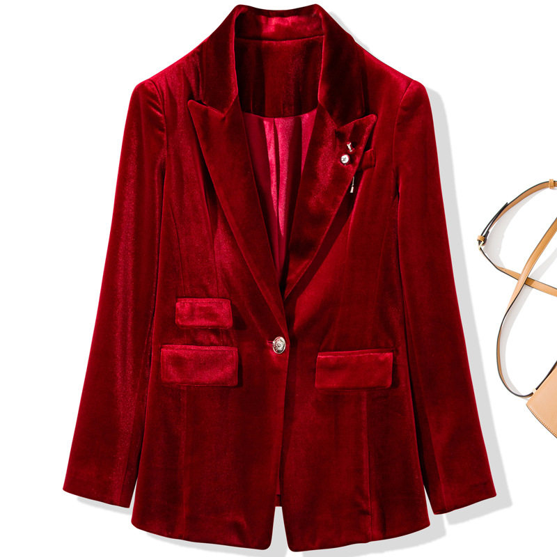 2024秋冬装新款好质感高端金丝绒西装外套女士高级感气质正装西服