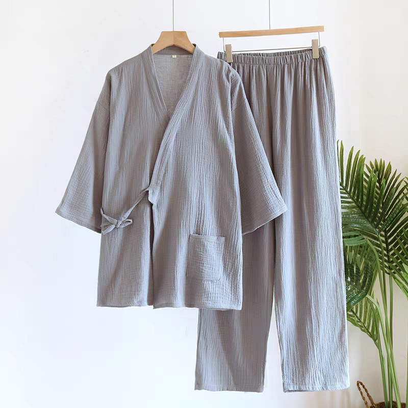 男士睡衣双层纯棉纱布汗蒸服春秋
